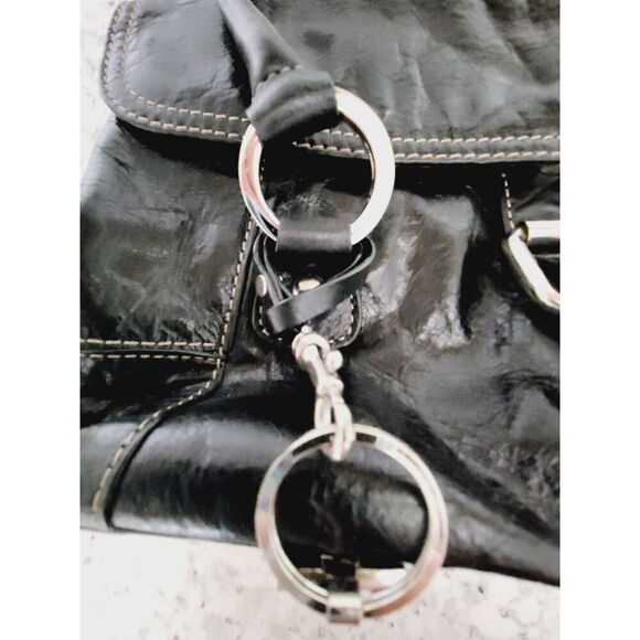 Giani Bernini Black Leather Bag Purse White Stitching‎ Silver Hardware Vintage - Picture 6 of 16